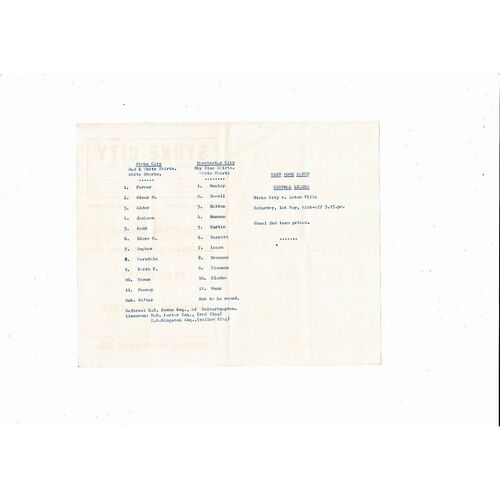 Stoke City v Manchester City Central League Football Programme 1970/71