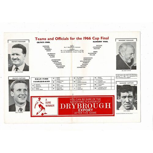 1966 Celtic v Rangers Scottish Cup Final Football Programme