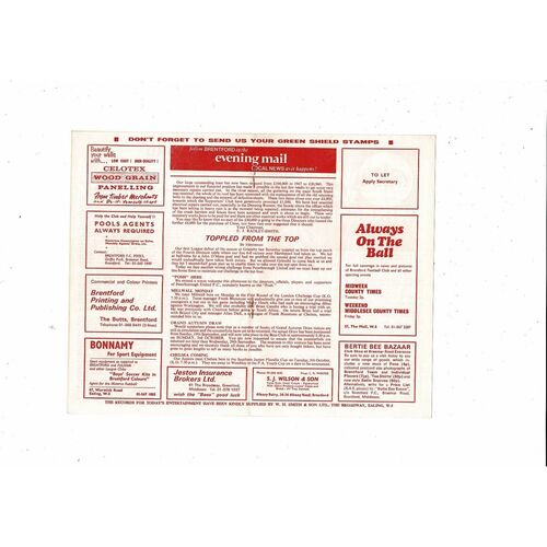 1971/72 Brentford v Peterborough United Football Programme