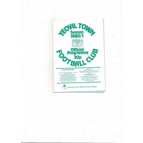 Yeovil Town v Hayes FA Cup Football Programme 1980/81