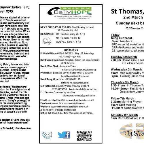 Pew Sheet | The Parish of St Thomas, Exeter