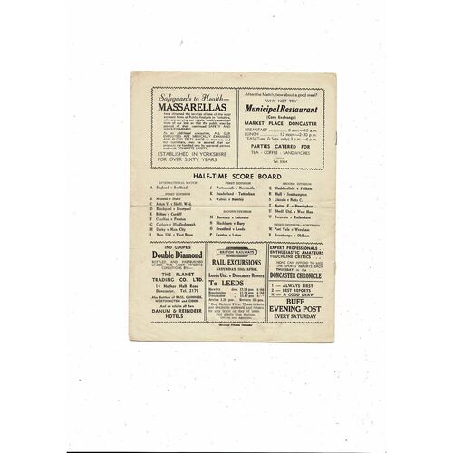 1952/53 Doncaster Rovers v Plymouth Argyle Football Programme