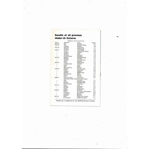 1964 England v Scotland U23 International Football Programme @ Newcastle United