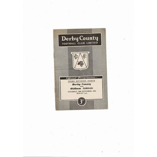 1956/57 Derby County v Oldham Athletic Football Programme