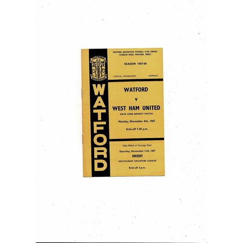 Watford v West Ham United Dave Carr Testimonial Football Programme 1967/68
