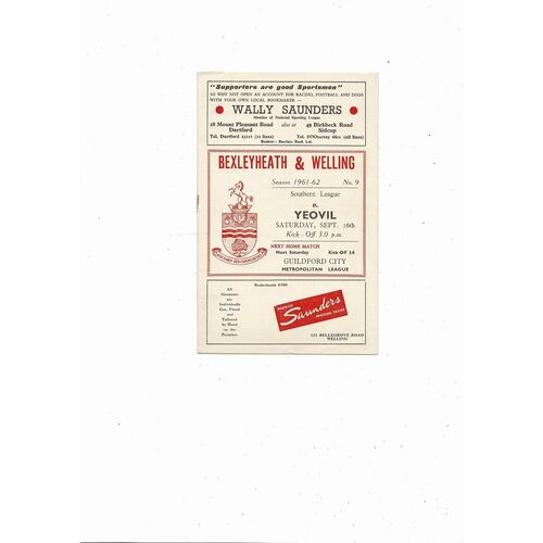 1960/61 Bexleyheath & Welling v Yeovil Southern League Football Programme