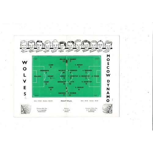 Wolves v Moscow Dynamo Friendly Football Programme 1955/56