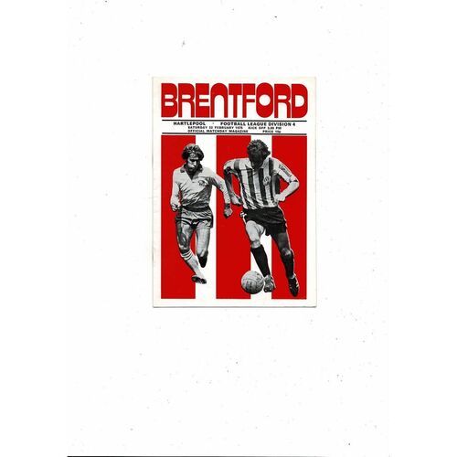 1974/75 Brentford v Hartlepool United Football ProgrammE
