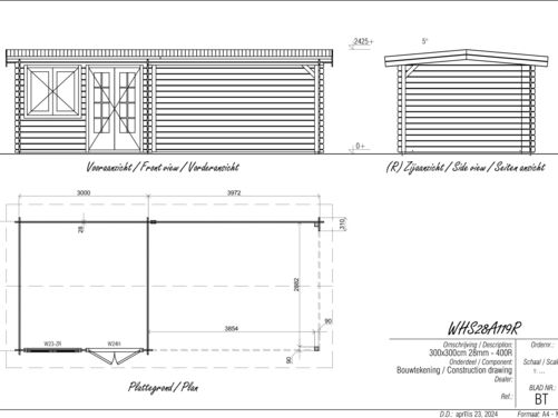 3.0mtr x 3.0mtr + 4.0mtr Veranda Apex Log Cabin Style building