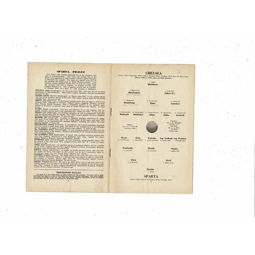 Chelsea v Sparta Friendly Football Programme 1956/57