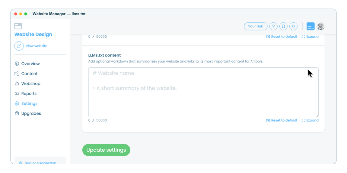 How to update your llms.txt file | Webfactory Support | Webfactory