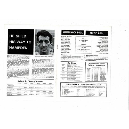 1972 Kilmarnock v Celtic Scottish Cup Semi Final Football Programme