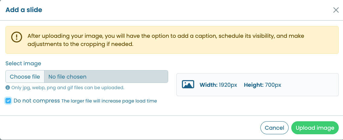 Option to bypass image compression for banners and slideshows