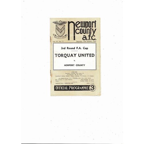 1958/59 Newport County v Torquay United FA Cup Football Programme