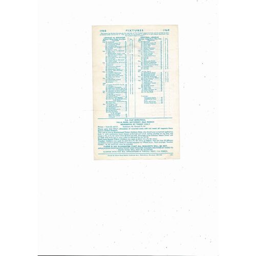Manchester City v Manchester United Central League Football Programme 1968/69
