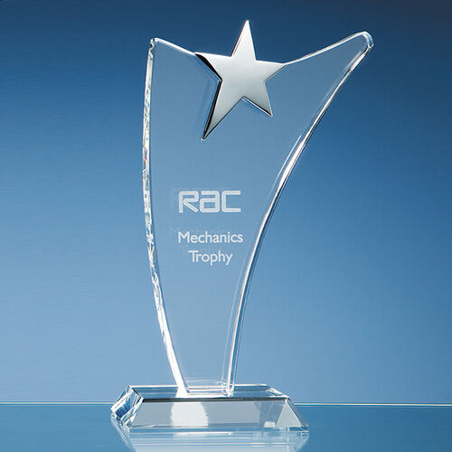 Optical Crystal Swoop Award with Silver Star - 25cm