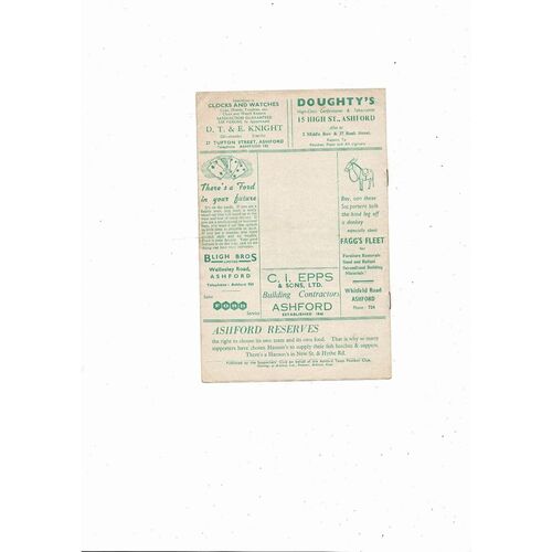 1959/60 Ashford Town (Kent) v Bexleyheath & Welling Southern League Football Programme