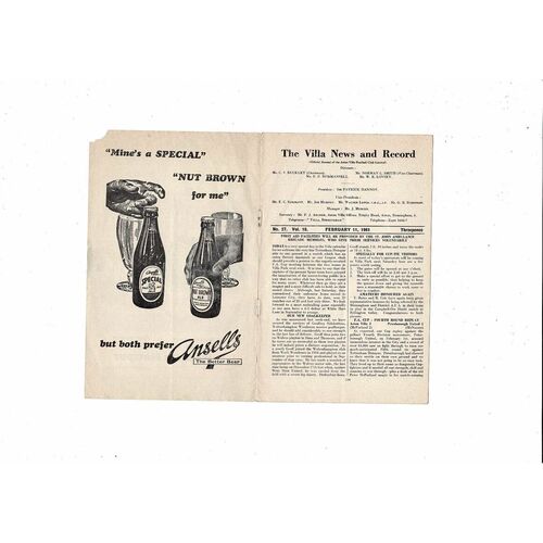 1960/61 Aston Villa v Tottenham Hotspur Football Programme