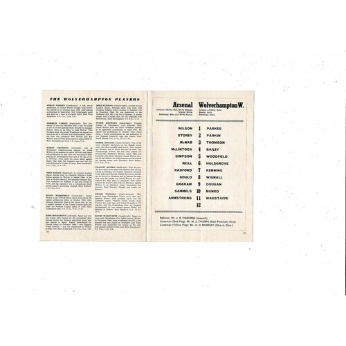 1967/68 Arsenal v Wolves Football Programme