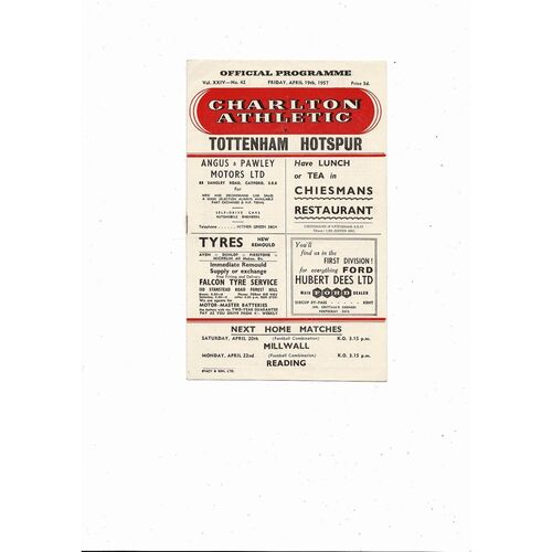 1956/57 Charlton Athletic v Tottenham Hotspur Football Programme