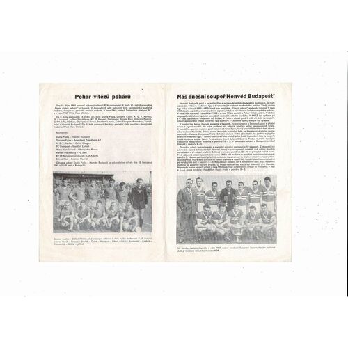 Dukla Prague v Honved Budapest European Cup Winners Cup Football Programme 1965/66
