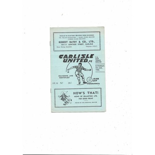Carlisle United v Gravesend & Northfleet FA Cup Football Programme 1962/63
