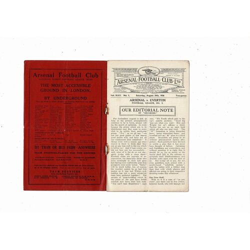 1936/37 Arsenal v Everton Football Programme