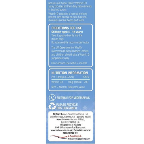 Natures Aid Super Stars Vitamin D3 Orange Flavour 30ml Spray