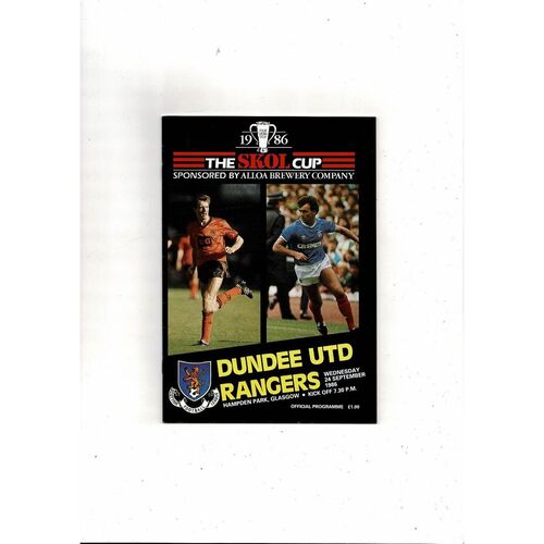 1986/87 Dundee United v Rangers Scottish League Cup Semi Final Football Programme
