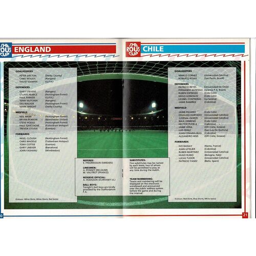 1989 England v Chile Football Programme