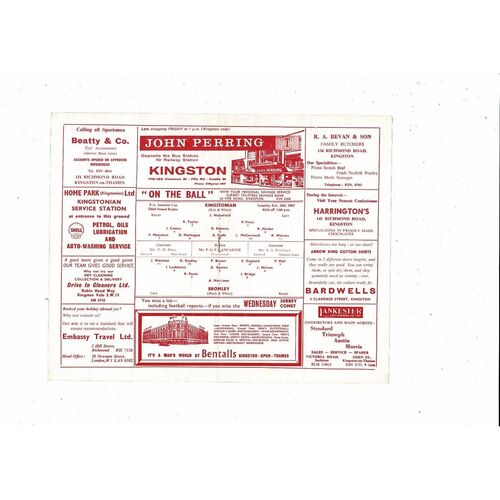 1964/65 Kingstonian v Bromley FA Amateur Cup 3rd Replay Football Programme