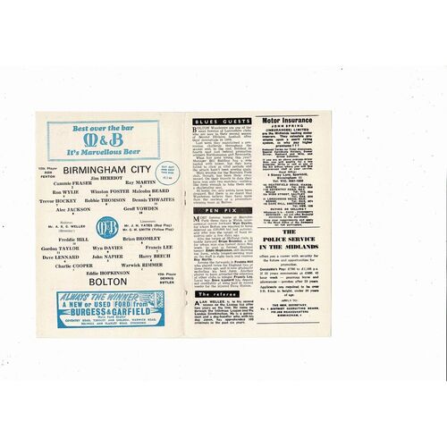 1965/66 Birmingham City v Bolton Wanderers Football Programme