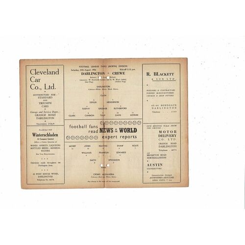 1956/57 Darlington v Crewe Alexandra Football Programme