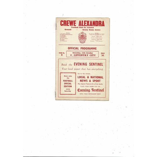 1958/59 Crewe Alexandra v Coventry City Football Programme