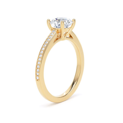 Round brilliant solitaire with straight diamond set shoulders