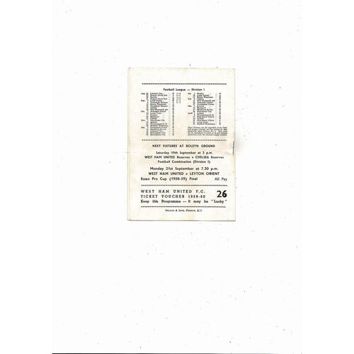 1959/60 West Ham United v Tottenham Hotspur Football Programme