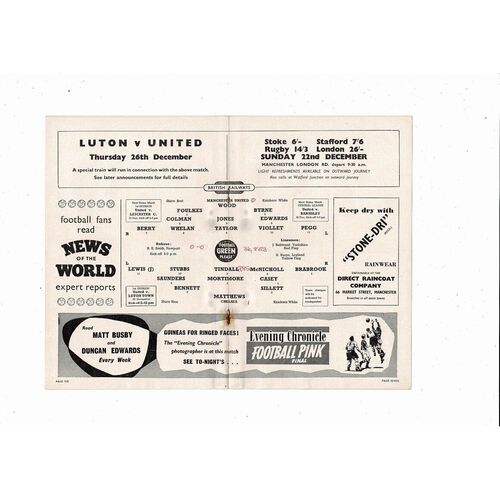 1957/58 Manchester United v Chelsea Football Programme + Press Cuttings