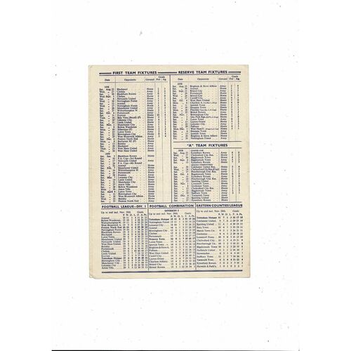 1958/59 Tottenham Hotspur v Preston Football Programme