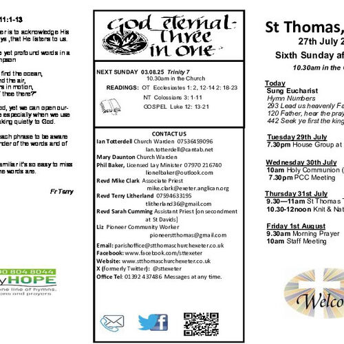 Pew Sheet | The Parish of St Thomas, Exeter