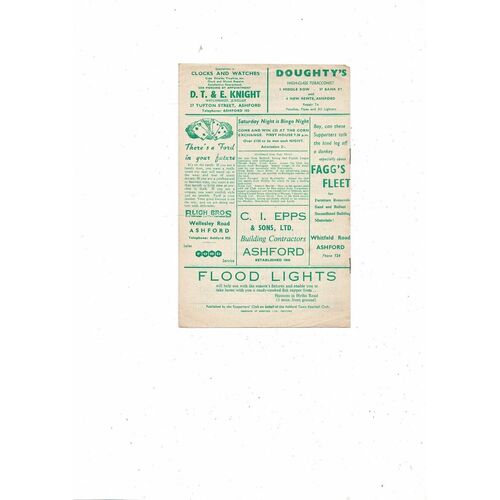 1962/63 Ashford Town v Margate Southern League Football Programme