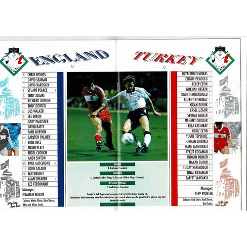 1992 England v Turkey Football Programme