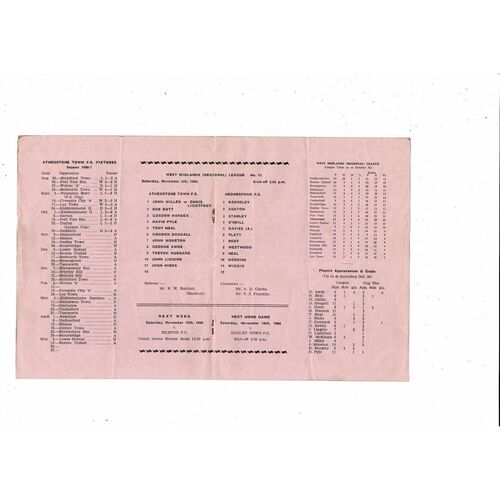 1966/67 Atherstone Town v Hednesford Football Programme