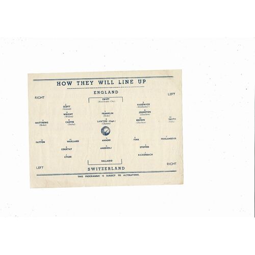 1946 England v Switzerland Football Programme Pirate edition @ Chelsea