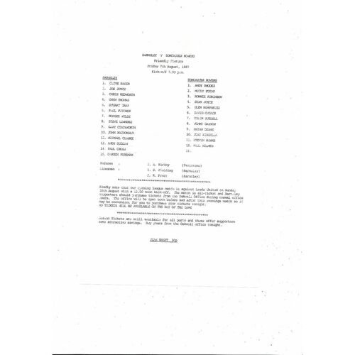 Barnsley v Doncaster Rovers Friendly Football Programme 1987/88