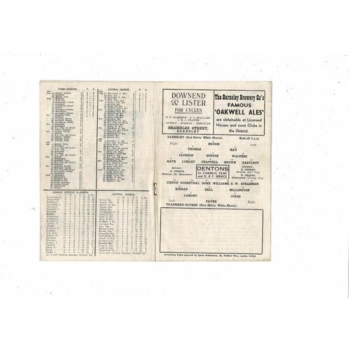 1954/55 Barnsley v Tranmere Rovers Football Programme