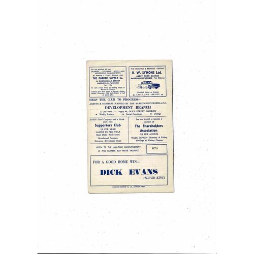 1964/65 Barrow v Chester City Football Programme