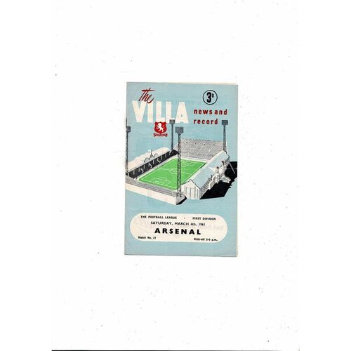 1960/61 Aston Villa v Arsenal Football Programme