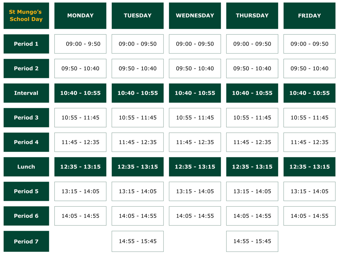 School day | St Mungo&amp;#039;s RC High School