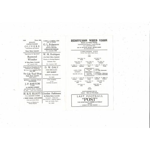 1965/66 Lancaster City v Netherfield Lancashire Combination Football Programme