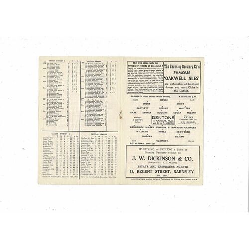1956/57 Barnsley v Rotherham United Football Programme